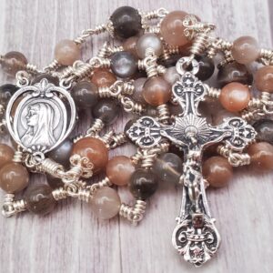 Sterling Silver Black Sunstone Handmade Heirloom Rosary Beautiful Special Gift Quality Wedding Stunning Precious Custom Dazzling Durable