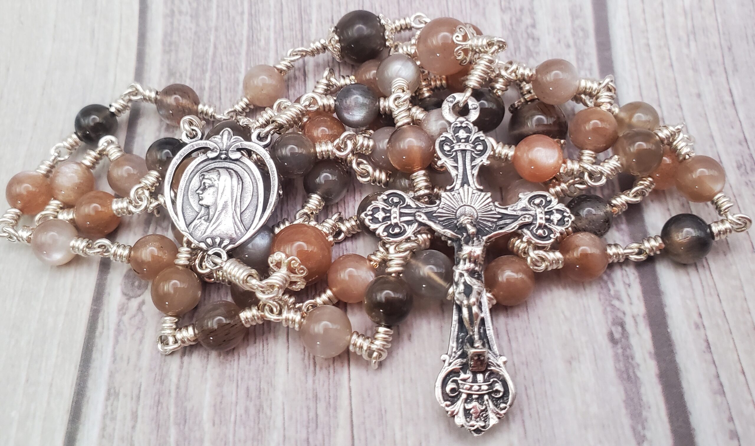 Oversized Traditional Heirloom-quality Rosary - selling 10mm Mossy Agate and Gold-plated Beads