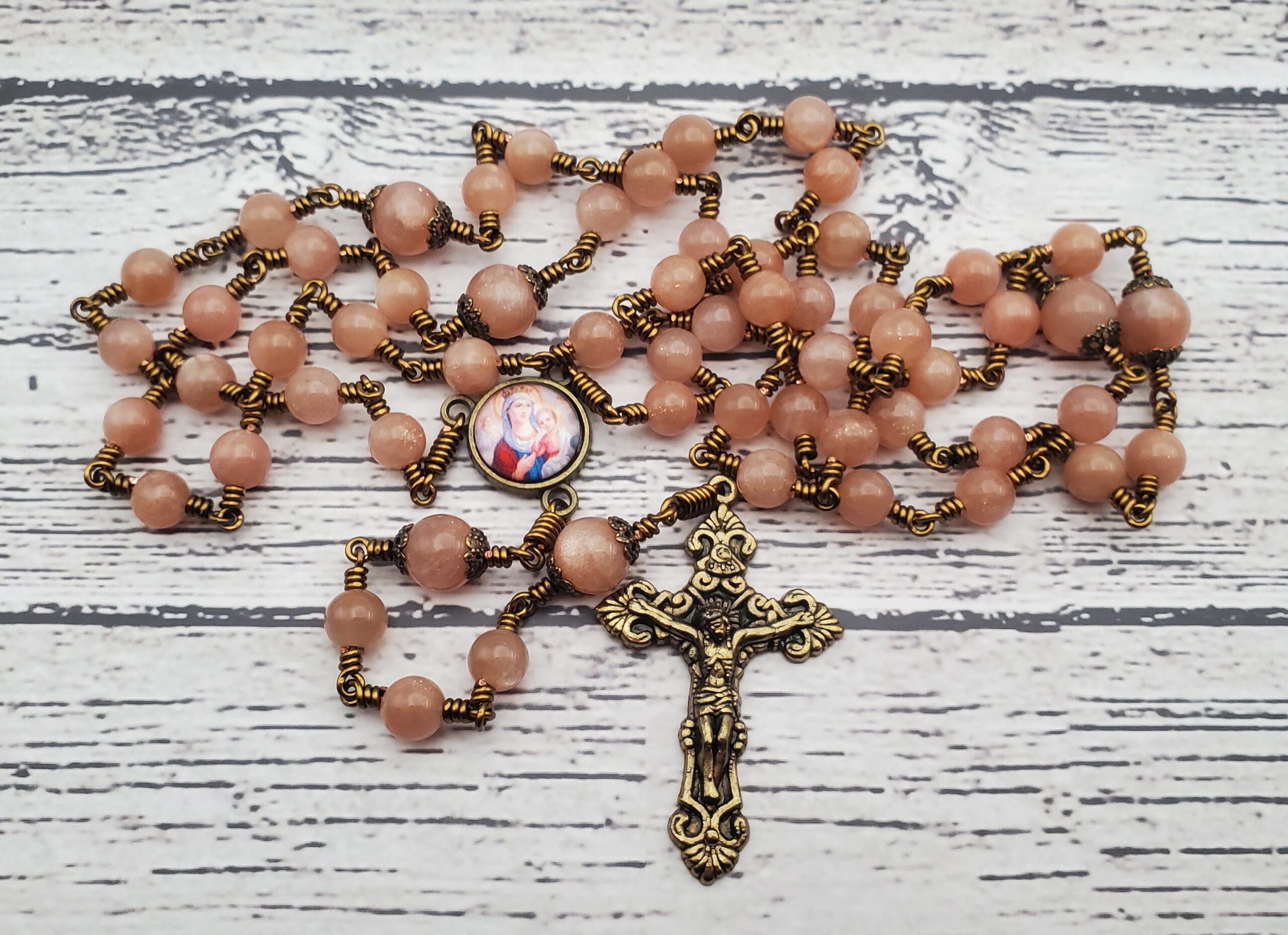 Handmade Rosary, 10mm Fawn outlet brown Mountain Jade bead