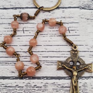 Peach Sunstone Bronze Handmade Heirloom Penal Rosary Beautiful Special Gift Quality Stone Custom Wedding For Her Celtic Sparkle