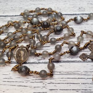 Black Moonstone Bronze Handmade Heirloom Rosary Masculine Special Gift Quality Durable Stone Custom For Him Lourdes Prayer Warrior Manly