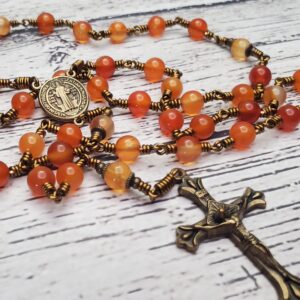 Carnelian Bronze Handmade Heirloom Rosary Beautiful Special Gift Quality Durable Benedictine Stone Custom For Him