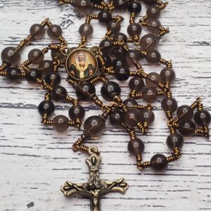 Smoky Quartz Bronze Handmade Heirloom Rosary Masculine Special Gift Quality Durable Stone Custom For Him Prayer Warrior Manly