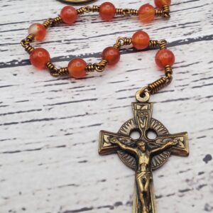 Carnelian Bronze Handmade Heirloom Penal Rosary Beautiful Special Gift Quality Durable Biblical Stone Custom Celtic Prayer Warrior
