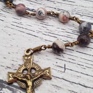 Porcelain Jasper Bronze Handmade Heirloom Penal Rosary Beautiful Special Gift Quality Durable Purple Stone Custom Celtic For Her