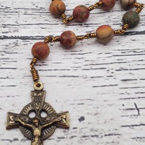 Red Creek Jasper Bronze Handmade Heirloom Penal Rosary Beautiful Special Gift Quality Durable Custom Celtic Big Beads Arthritis