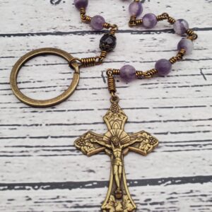 Chevron Amethyst Bronze Handmade Heirloom Penal Rosary Beautiful Special Gift Quality Custom Celtic Sparkle Irish