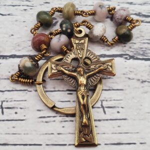 Ocean Jasper Bronze Handmade Heirloom Penal Rosary Masculine Special Gift Quality Durable Custom Celtic Prayer Warrior Irish