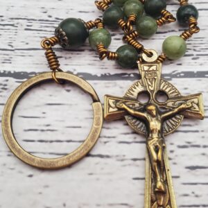 Genuine Connemara Marble Bronze Handmade Heirloom Penal Rosary Masculine Gift Quality Durable For Him Celtic Prayer Warrior