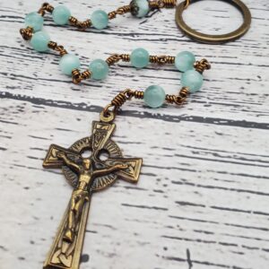 Green Moonstone Bronze Handmade Heirloom Penal Rosary Beautiful Special Gift Quality Durable Stone Custom Celtic For Her