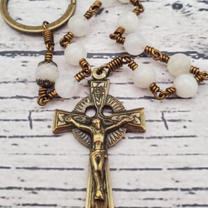 White Moonstone Bronze Handmade Heirloom Penal Rosary Beautiful Special Gift Quality Durable Stone Custom Celtic For Her