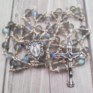 Labradorite Miraculous Mary Rosary Heirloom Quality Sterling Silver Stunning Wedding Gift Custom For Her Dazzling Durable