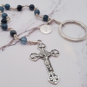 Handmade Sterling Silver Rosary Heirloom Aquamarine Penal Beautiful Special Gift Quality Custom Celtic Saint Benedict