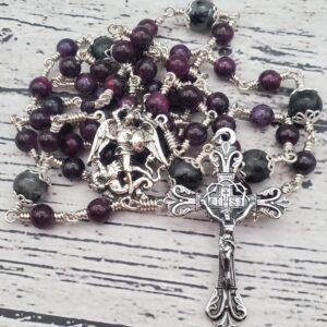 Handmade Rosary Sterling Silver Ruby Black Labradorite Heirloom Beautiful Special Custom Gift Quality Stunning Saint Michael