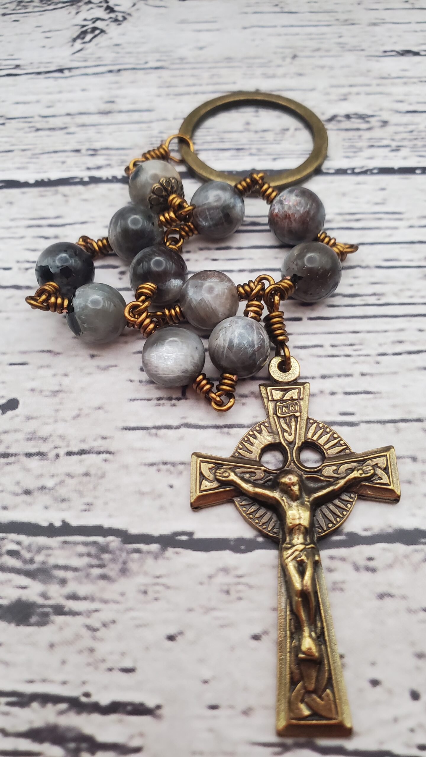 Penal Rosary – Bronze/Rare Sunstone Moonstone (8mm)