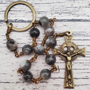 Handcrafted Rosary Rare Sunstone Moonstone Bronze Heirloom Penal Rosaries Durable Quality Celtic Manly Gift For Him