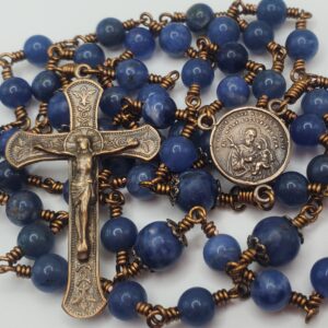 Handmade Rosary Heirloom Blue Beads Made in USA Quality Rosaries Keepsake Gift Bronze Chain