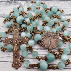 Handmade Rosary Heirloom Green Moonstone Beads Made in USA Quality Rosaries Prayers Today Stella Maris Custom Wedding Gift