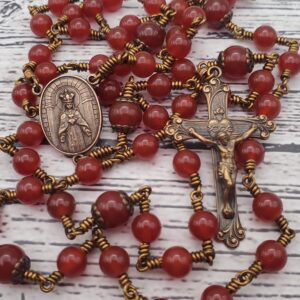 Handmade Rosary Heirloom Carnelian Biblical Beads Made in USA Quality Rosaries Prayers Today Scared Heart Immaculate Heart