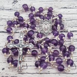 Handmade Rosary Sterling Silver Amethyst Heirloom Beautiful Purple Special Custom Wedding Gift Quality Miraculous Mary Prayers Today